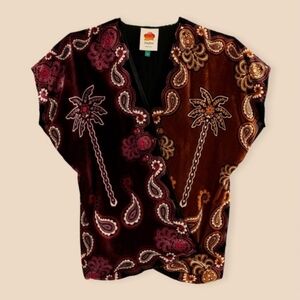 FARM RIO Mermaid Rich Velvet Maroon Teal Cap Sleeve Top NWT RARE